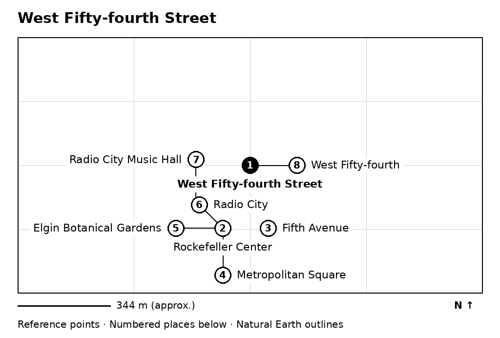 Closer orientation map for West Fifty-fourth Street