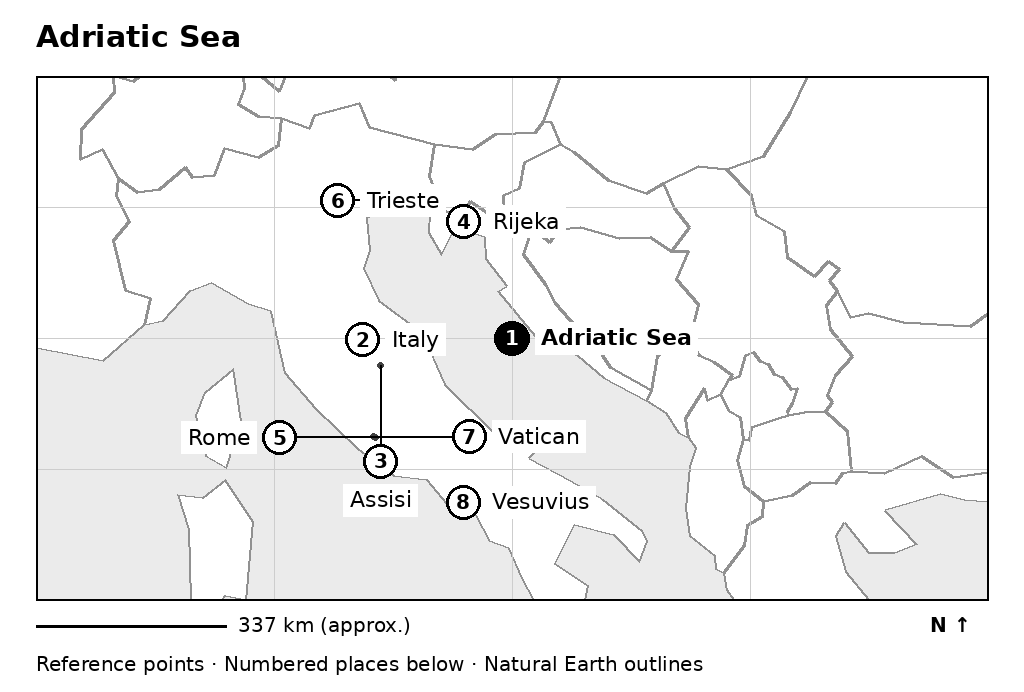 Closer orientation map for Adriatic Sea