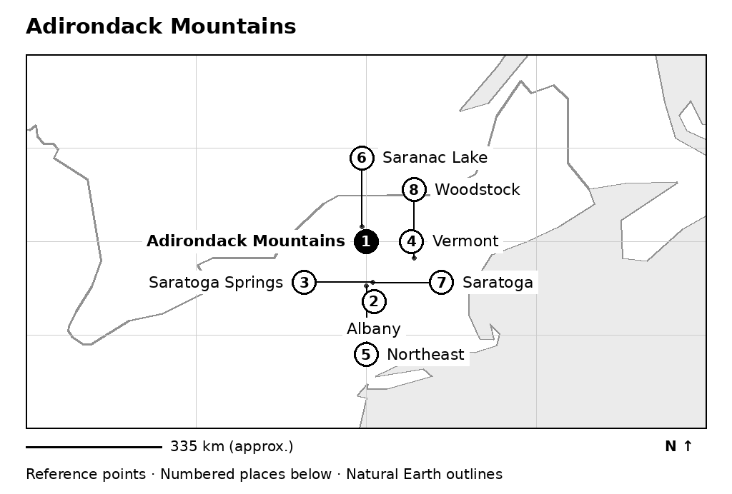 Closer orientation map for Adirondack Mountains