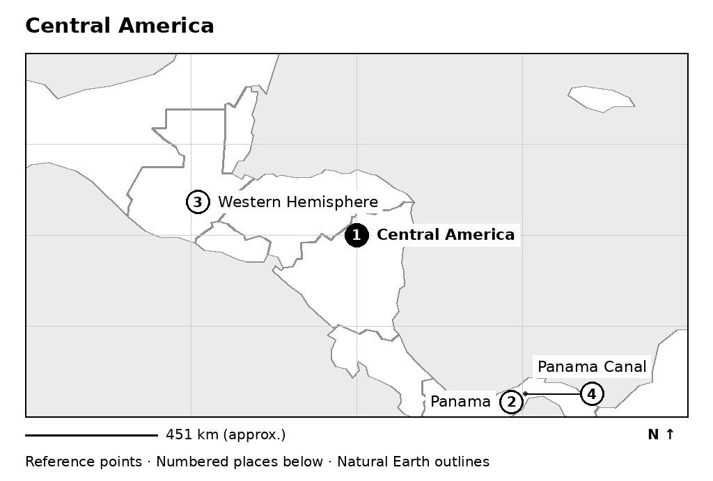 Closer orientation map for Central America