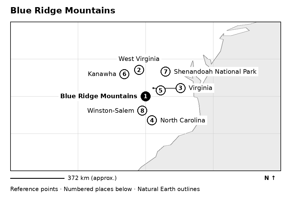Closer orientation map for Blue Ridge Mountains